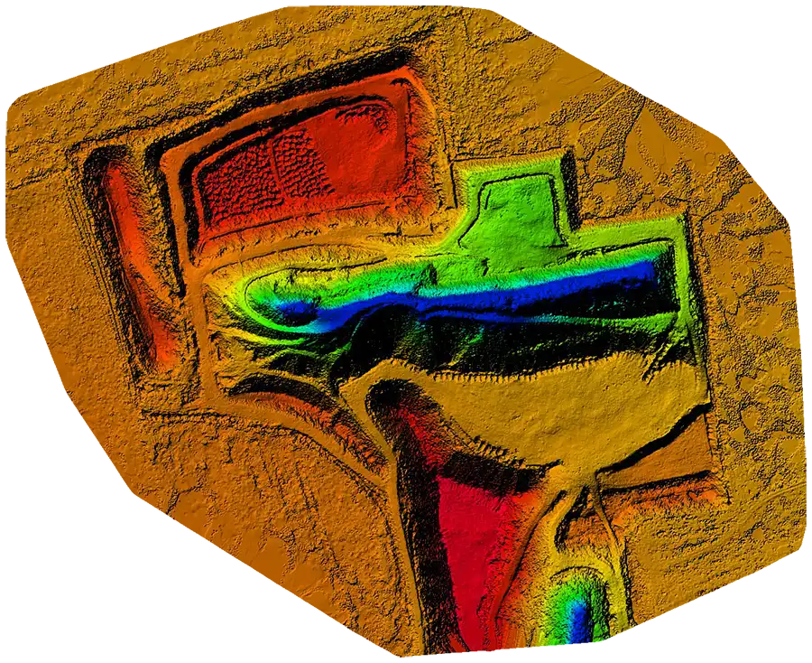 Colour-coded digital surface model reconstructed from drone imagery geotagged by ENTIRE R3