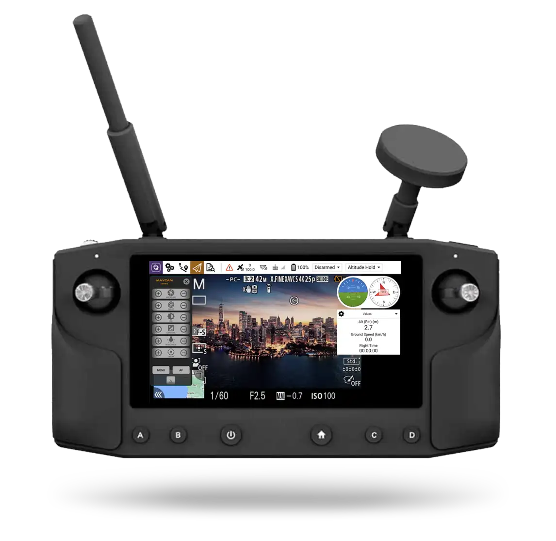 HereLink remote controller with the MavCam camera control overlay running on its screen